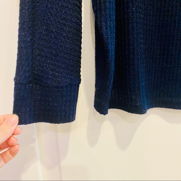Anthropologie Blue Waffle Knit V Long Sleeve Neck Top Medium - Picture 5 of 10